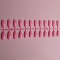 Flat lay of 24 pieces pink glossy almond-shaped press-on nails on a plastic holder - Glossy Sweet Pink (JJL-31)