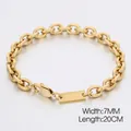 7mm wide golden stainless steel O-link chain bracelet with rectangle tag 20cm long - Width 7MM / Length 20CM / Gold Bracelet