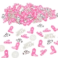 Coriandoli per festa disco cowgirl rosa con stivali, cappelli e lettere di compleanno glitter - Coriandoli Disco + Buon Compleanno / 100 Pezzi/Confezione