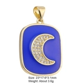 Detailed view of gold moon pendant with blue enamel and micro-paved cubic zirconia - Style 20