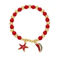 Detail of beaded bracelet with red pearls, golden beads, starfish and watermelon charms - Starfish & Watermelon
