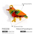 Stainless steel bird charm with colorful drip oil finish and 18k gold plating details - Three-color Bird Pendant PJ93208