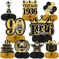 9-piece 90th birthday table centerpieces in black and gold honeycomb cardstock style - 90th Birthday Style / 9 Pieces Set / Black Gold