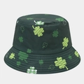 Detail shot of green bucket hat showing clover pattern and fine cotton stitching texture - M / Dark Green with Light Green Leaves (6#)