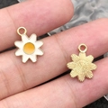 Golden daisy flower enamel pendant with white petals and textured back for DIY jewelry - 1Pc White Sunflower 13x16mm