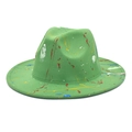 Gros plan détaillé du chapeau fedora en laine verte avec motif artistique de peinture - M (56-58cm) / Vert Fruit