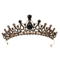 Elegant vintage bridal crown with black and smoky crystals on a gold metal frame - Type E-Bronze Gold Black Crystal