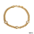Bracciale cubano dorato con tre zirconi rotondi e chiusura a moschettone - Bracciale a Catena Cubana Oro (KB913)