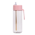 Detail of clear Tritan water bottle with pink matte lid and gold metal straw - 740ml / Pink