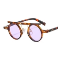 Retro punk round sunglasses with tortoiseshell frames, purple lenses and gold star studs - Leopard Frame Purple Lens