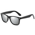 Polarized black camellia sunglasses with silver mirrored lenses in a retro frame - Men's Polarized Black Frame Silver Lens
