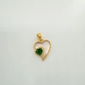 18K vergulde hartvormige hanger met wit parelmoer en ingelegde groene edelsteen - Hart - Goud (Witte Parelmoer)