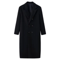 Detail shot of black long wool double-breasted coat with professional business buttons - S / Black