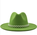 Elegant lime green wool fedora hat for women featuring a stylish double pearl band - M (56-58cm) / Fruit Green