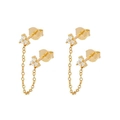Elegant gold tassel chain earrings with white zircon clusters in a U-shaped drop design - Gold/White Zirconia
