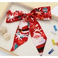 Petit foulard en soie rouge de Noël pour femmes avec motifs festifs du Père Noël et flocons - 2#