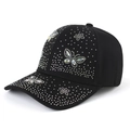 Casquette de baseball noire avec papillon et étoiles scintillants en strass colorés - Noir
