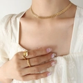 Elegante collar de titanio chapado en oro de 18K con cadena de hojas y anillos de oro a juego - 35+5CM / Dorado