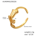 Detail showing 9mm rose bud design on 18k gold plated stainless steel open ring - Gold-Rose