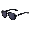 Matte black double-bridge aviator sunglasses with industrial hollow metal temples - Matte Black Frame Grey Lens