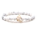 Elastic white howlite beaded bracelet with a minimalist dolphin charm pendant - White Howlite