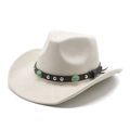 Classic cream western cowboy hat with studded leather band and turquoise accents - M(56-59CM) / Off White