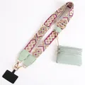 Crossbody phone strap set with geometric pattern and mint green coin purse wallet - Purple Diamond Style