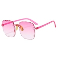 Frameless pink wave edge sunglasses with gold metal bridge and transparent temples - Gradient Pink