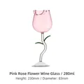 Verre à vin rose en forme de rose avec tige verte et feuilles, design de 280ml - Verre de 280 ml à feuilles vertes roses