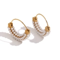 Eleganti orecchini a cerchio a C placcati oro 18K con file di perle finte bianche - Stile Perla Dorata
