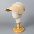 Detail of elegant raffia straw sun visor showing natural weave and gold metal accents - M(56-58cm) / Beige (with Gold Metal Decor)