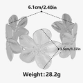 Detail showing dimensions of silver 304 stainless steel flower cuff bracelet - Silver