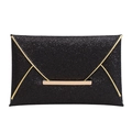 Pochette enveloppe noire pailletée élégante avec bordure et fermoir en métal doré - Noir