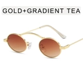 Lunettes de soleil ovales rétro avec monture dorée et verres dégradés thé brun - Monture Dorée Double Thé