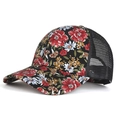 Modische Baseballkappe mit Blumenmuster und atmungsaktivem Netzrücken für Sonnenschutz - Schwarz-Rot