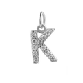Silver letter K pendant with micro-pave cubic zirconia stones on white background - Steel-K