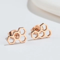 Fashionable rose gold honeycomb stud earrings with geometric hollow hexagon design - Rose Gold
