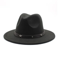 Klassieke zwarte wollen fedora hoed met een leren band, zilveren sterren en ronde studs - M (56-58cm) / Zwart