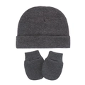 Newborn baby knitted hat and anti-scratch mittens set in charcoal grey finish - Heather Grey (2-Piece Set)