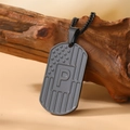Black military tag necklace with US flag design and engraved letter P on a metal chain - Letter P Necklace