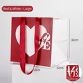 Large square red and white gift bag with LOVE heart print and silk ribbon handles - Large LOVE Red 32*32*32