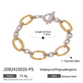 Bracciale a maglie bicolore in acciaio inossidabile con chiusura a T e maglie ovali - Stile Bicolore Oro e Argento (JDB2410026-PS)