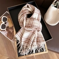 Classic plaid tassel scarf in beige and brown, stylish autumn winter accessory - Beige & Brown Plaid Type 4 (WT152-1)