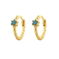 Beaded gold huggie hoop earrings featuring a round turquoise gemstone setting - Single Bead Style (Model A) / Gold