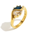Anello in acciaio inossidabile placcato oro 18K con zirconi a goccia blu e chiari - Taglia US 6 / Oro con zirconi blu e bianchi