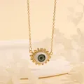 18K gold plated necklace with green evil eye pendant and white zirconia details - Green Rays-G4