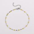 Cavigliera bohémien in argento con perle di smalto gialle e chiusura a moschettone regolabile - Color Acciaio - Giallo Smalto