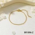 Detail view of golden rolo chain bracelet with lobster clasp and adjustable drop charm - Gold Rolo Chain Style (BR1896-Z)