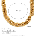 Dicke, 18K vergoldete Edelstahl-Gliederkette mit Hochglanzfinish für Damen - Rundlinien-Dickkettenhalskette (40cm)