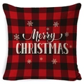 Merry Christmas throw pillow cover with red and black buffalo plaid and white snowflake print - A-24